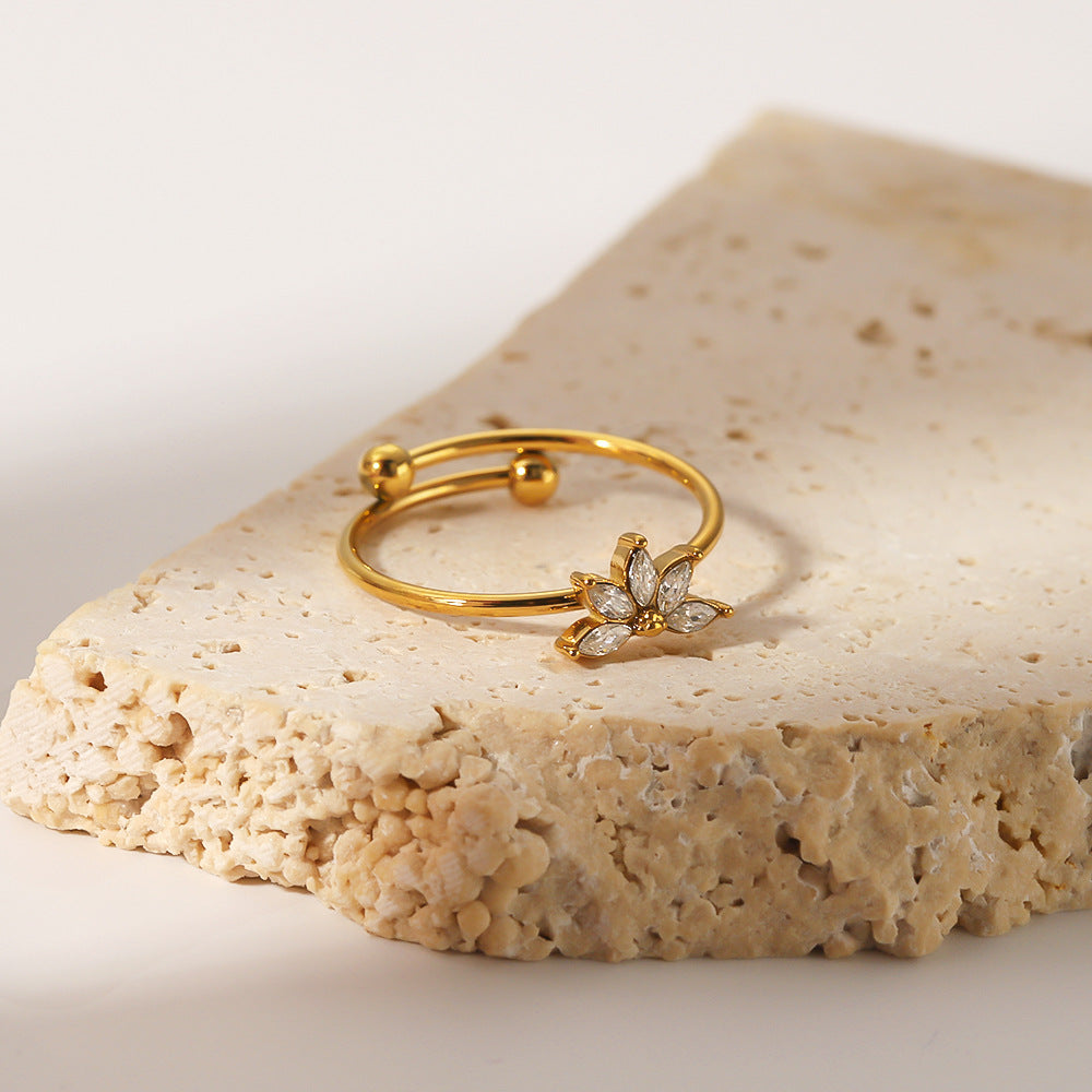 Wholesale Opening Adjustable Geometric Flower Stainless Steel Plated 18K Diamond Ring