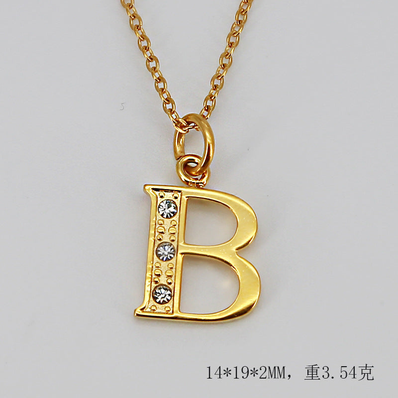 Wholesale Titanium Steel Diamond Letter Necklace Clavicle Chain