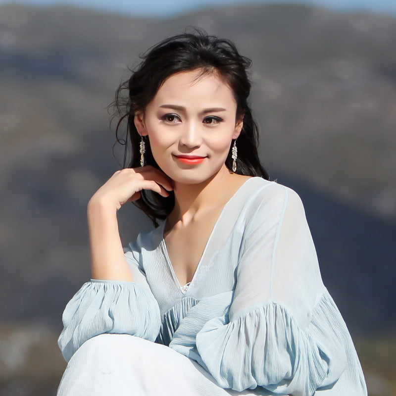 Wholesale 925 Silver Needle Crystal Long Water Drop Tassel Earrings