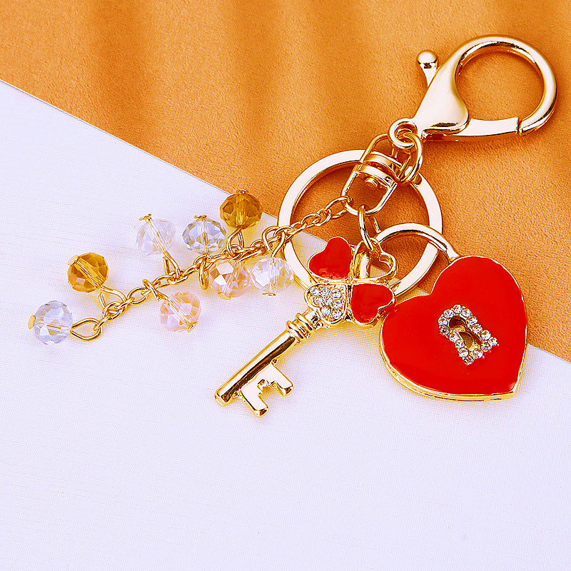 Wholesale Pink Four Leaf Clover Love Lock Keychain Rhinestone Inlaid Metal Car Key Ring Fashion Accessory Gift