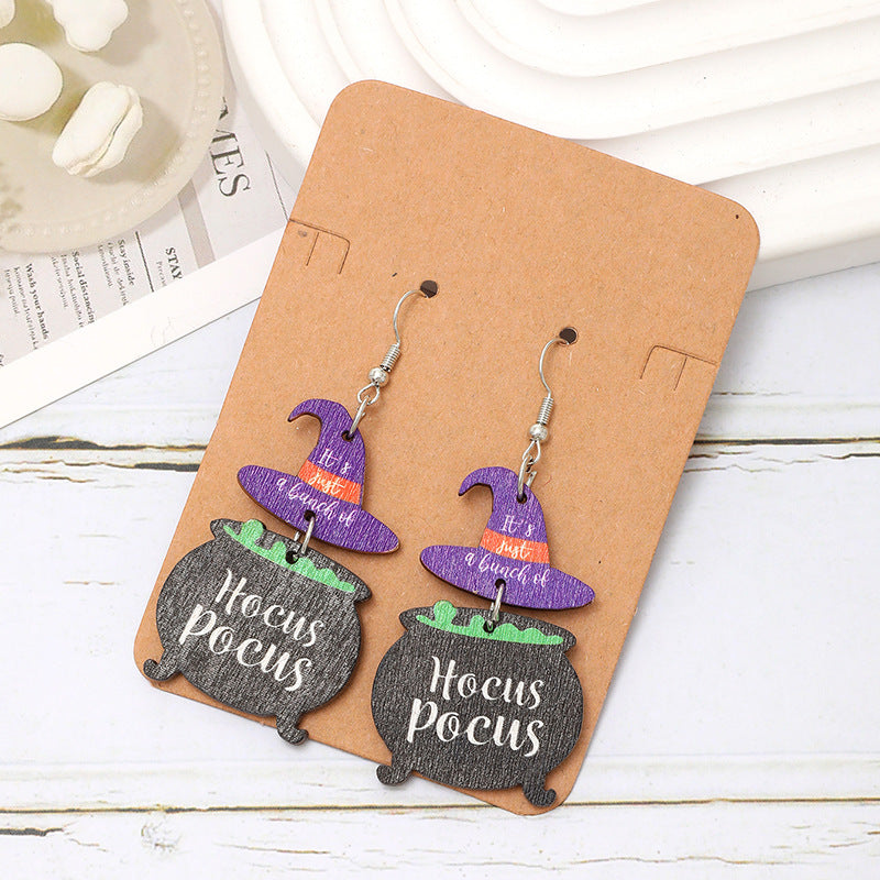 Wholesale Fashion Cat Letter Wood Earrings