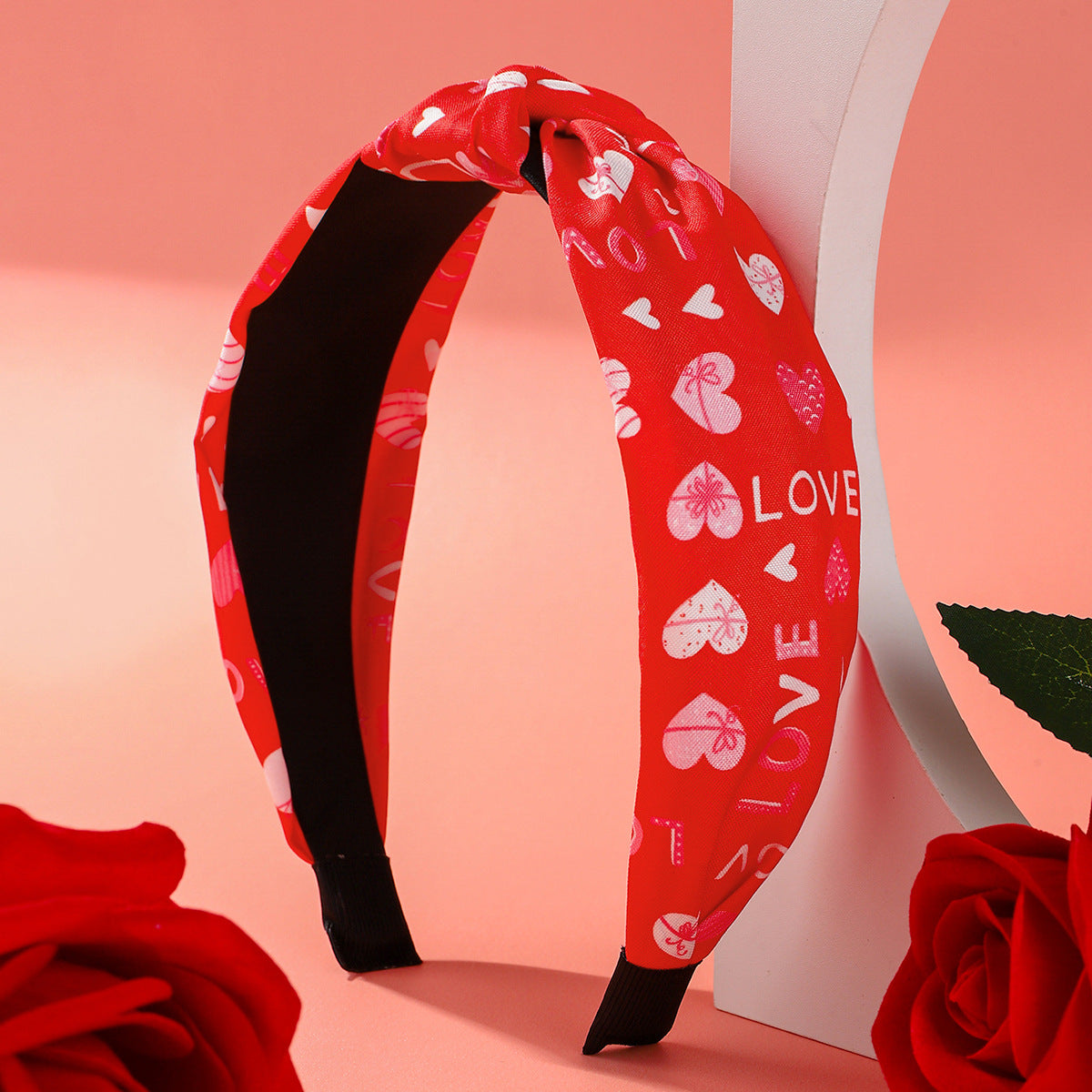 Wholesale Valentine' s Day Love Fabric Pink Y2k Headband High Heels Pattern