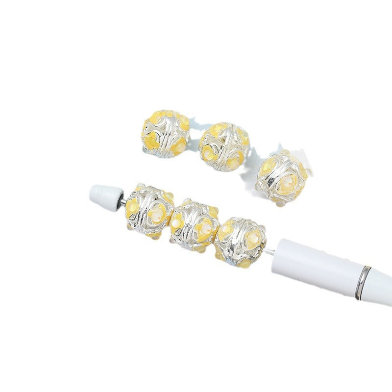 Wholesale 10pcs Alloy Hollow Love Cat's Eye Straight Hole Beads