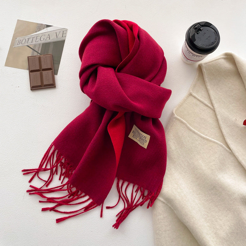 Wholesale Double-sided Solid Color Scarf for Women Autumn and Winter Thickened Imitation Cashmere Tassel Shawl