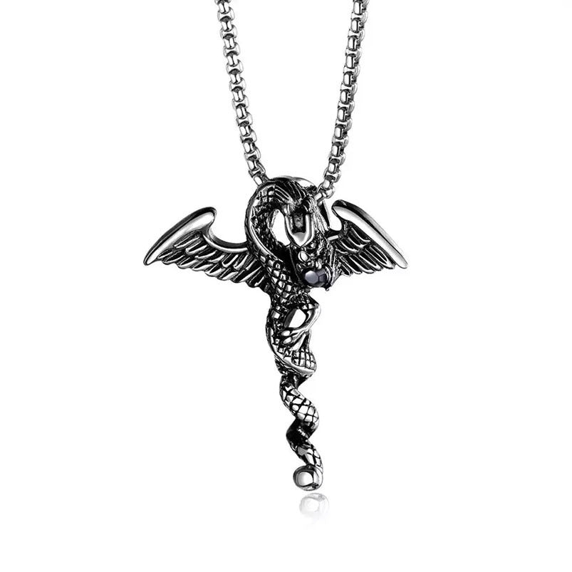 Wholesale Stainless Steel Double Dragon Sword Titanium Steel Retro Punk Cross Necklace