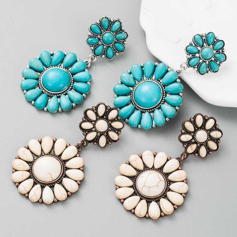 Wholesale Vintage Turquoise Multi-layered Round Exaggerated Earrings