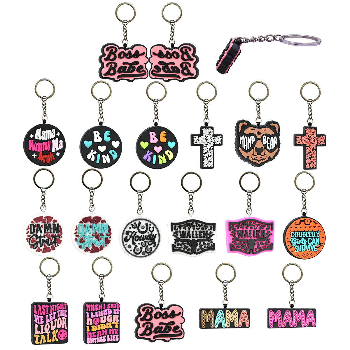 Wholesale Random 100pcs PVC Soft Rubber Focus Beads Zinc Alloy Keychains