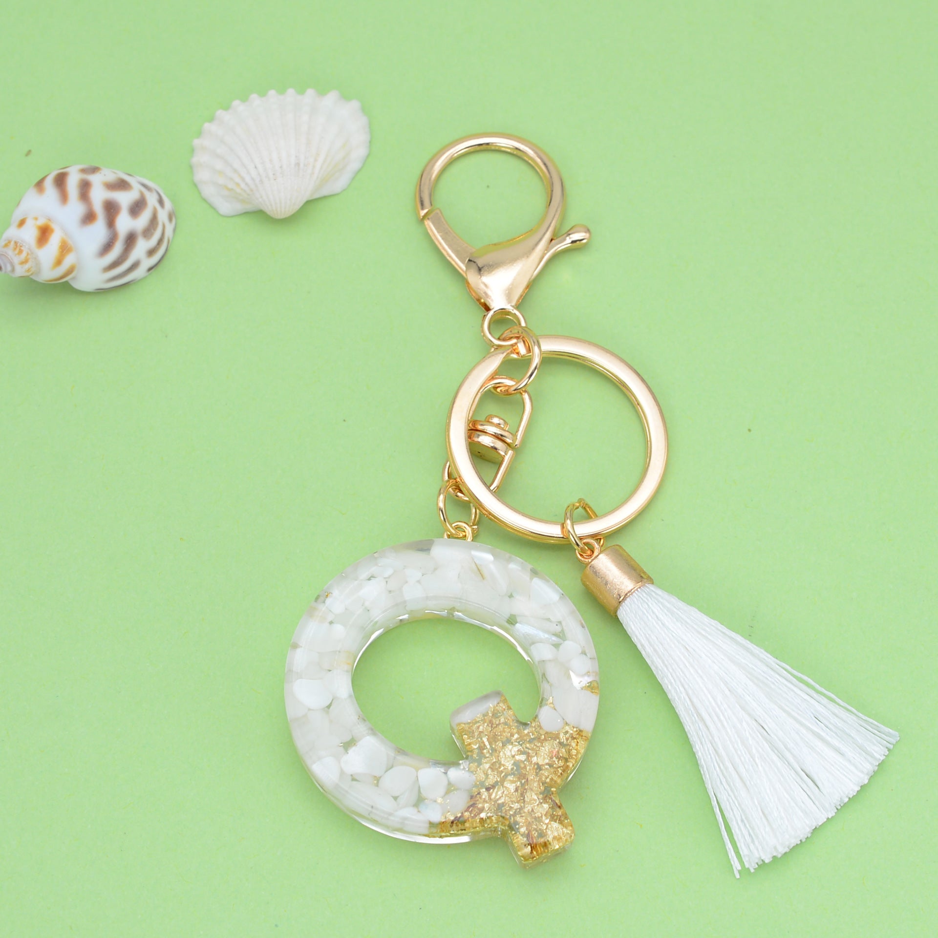 Wholesale White Tassel 26 Letter Crystal Resin Keychain