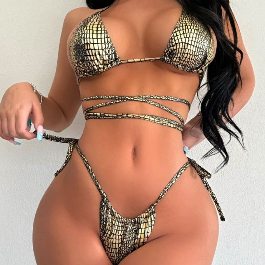 Wholesale Gold snakeskin glitter lace-up swimsuit