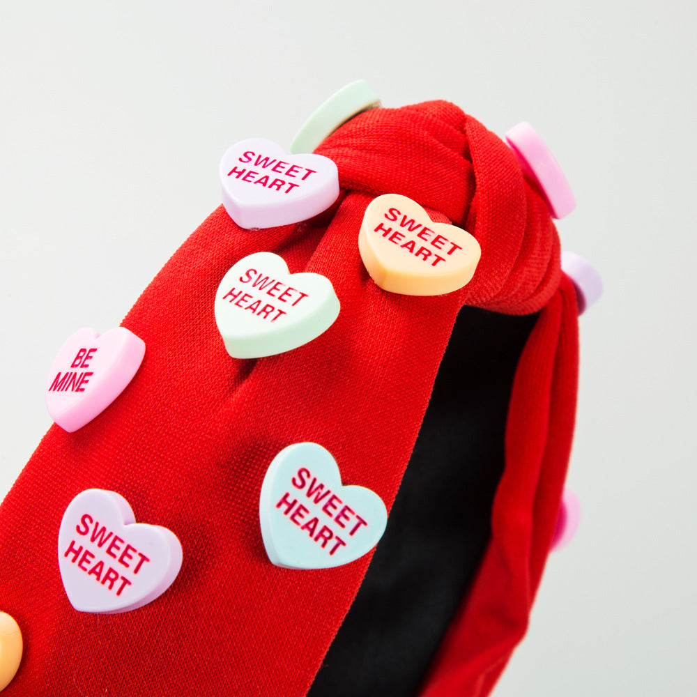 Wholesale Valentine's Day Letter Love Heart Wide Edge Tied Pure Color Fabric Hair Accessories For Women