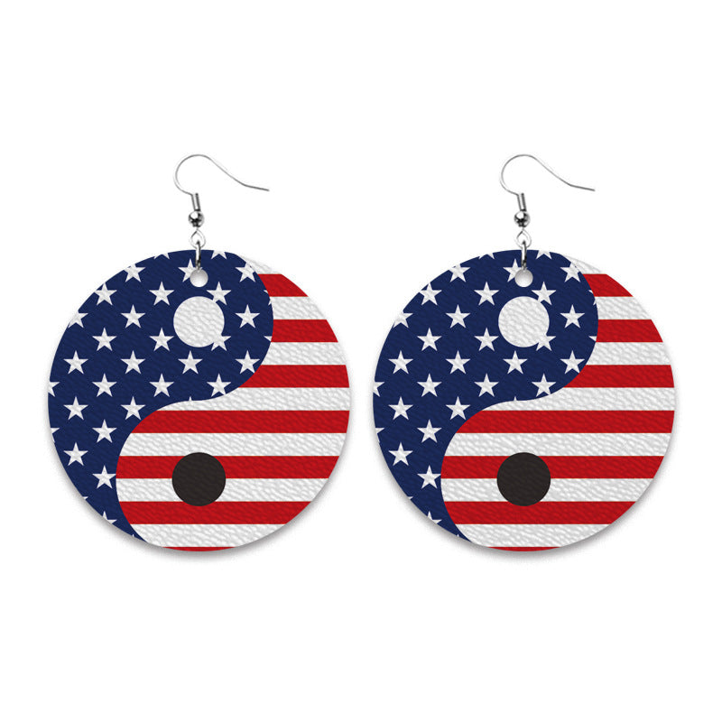 Wholesale 3 Pairs/pack Peace Standard American Independence Day Smiling Leather Earrings