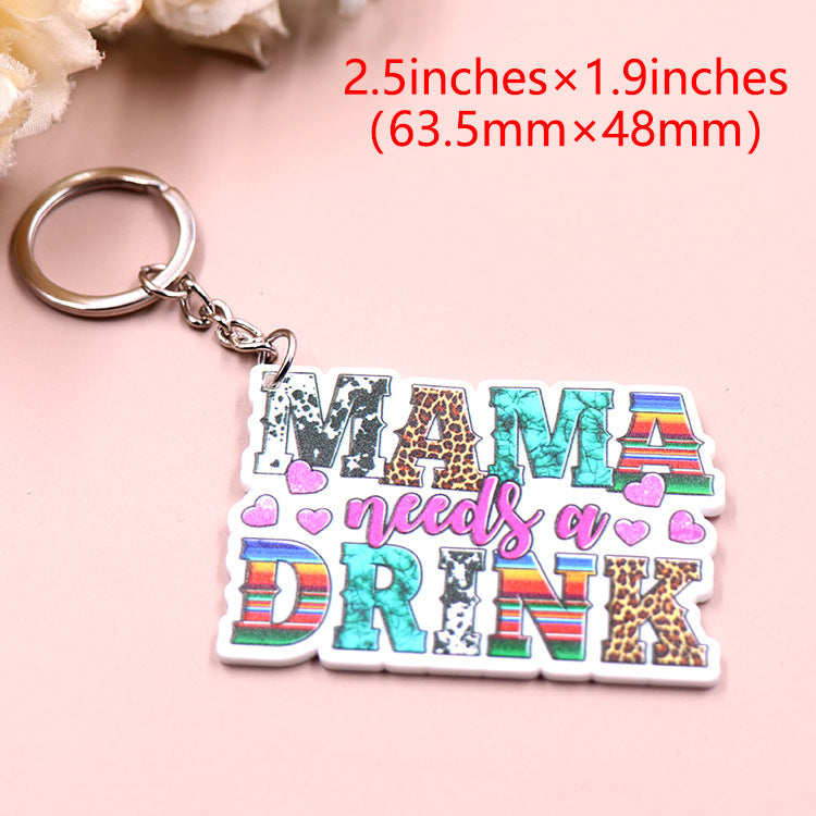 Wholesale Mother's Day Mama Acrylic Cow Pattern Keychain