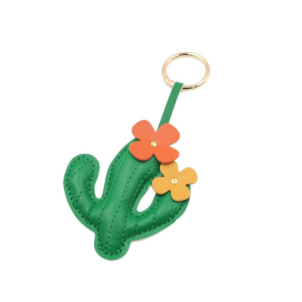 Wholesale Trendy Cactus Design Faux Leather Keychain Bag Charm Cute Animal Motif Car Key Accessory Gift