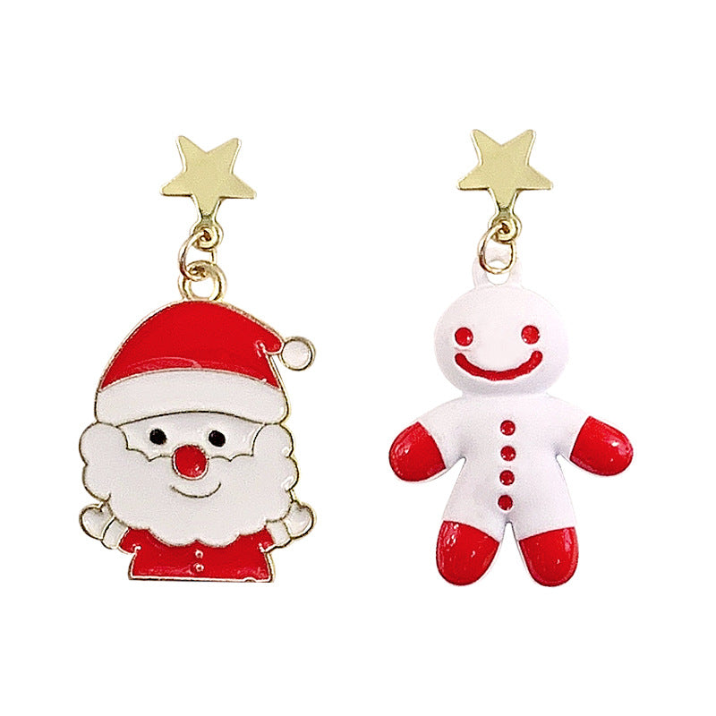 Wholesale Christmas Silver Needle Studded Diamond Oil Drip Asymmetric Tassel Earrings