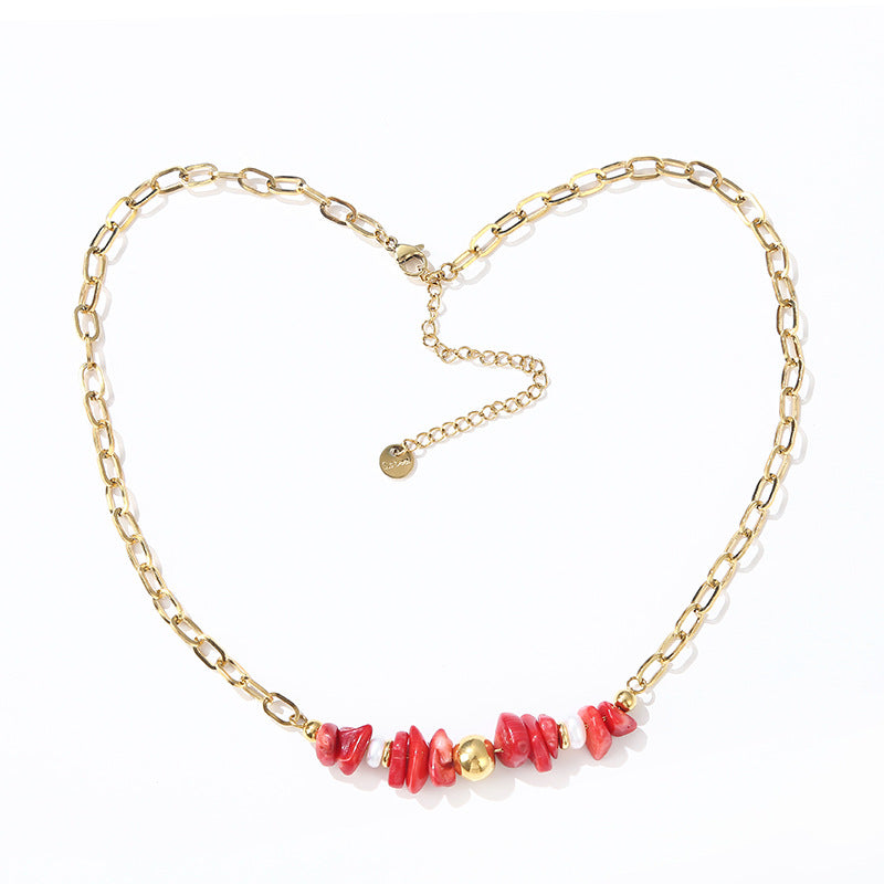 Wholesale of Pine Stone Orchid Red Stone, Freshwater Pearl Clavicle Stainless Steel Necklace