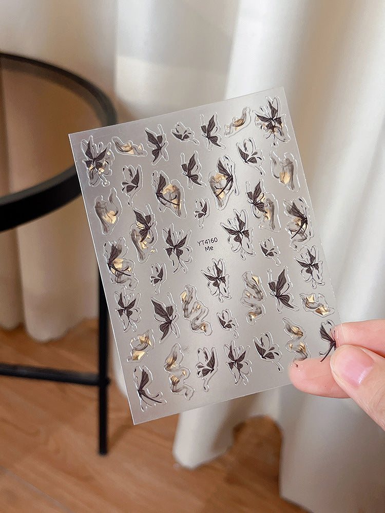 Wholesale Nail art stickers bronzing ink bow Phnom Penh vintage gradient ribbon embossed flat nail decals