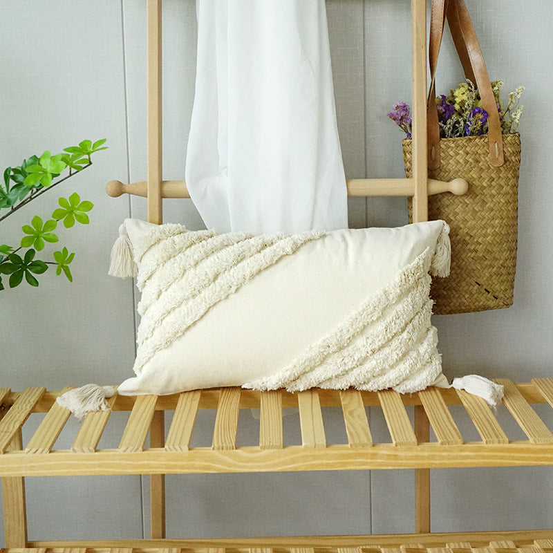 Wholesale Canvas Diamond Bohemian Tufted Fringed Throw Pillow Cover
