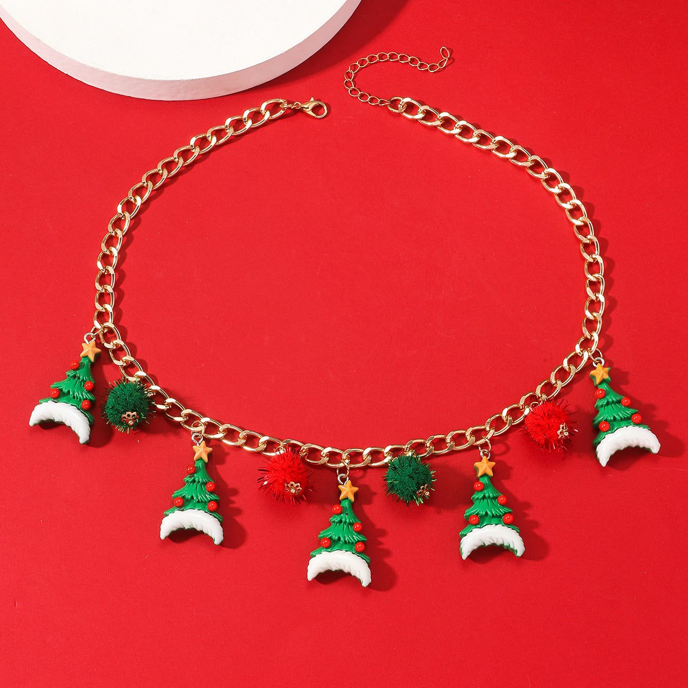 Wholesale Christmas Cute Cartoon Santa Claus Gingerbread Man Christmas Tree Bell Alloy Necklace
