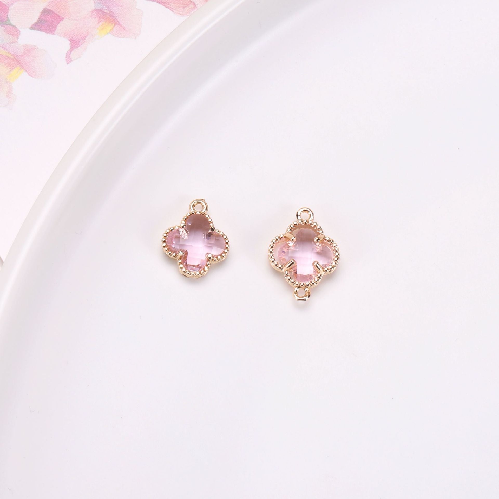 Wholesale 50pcs Crystal Double Hole Four Leaf Clover Pendant