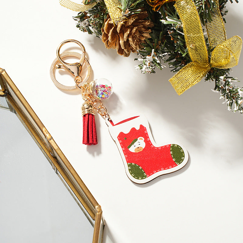 Wholesale Christmas Cute Cartoon White Bear Christmas Socks Pentagram Planet Metal Keychain