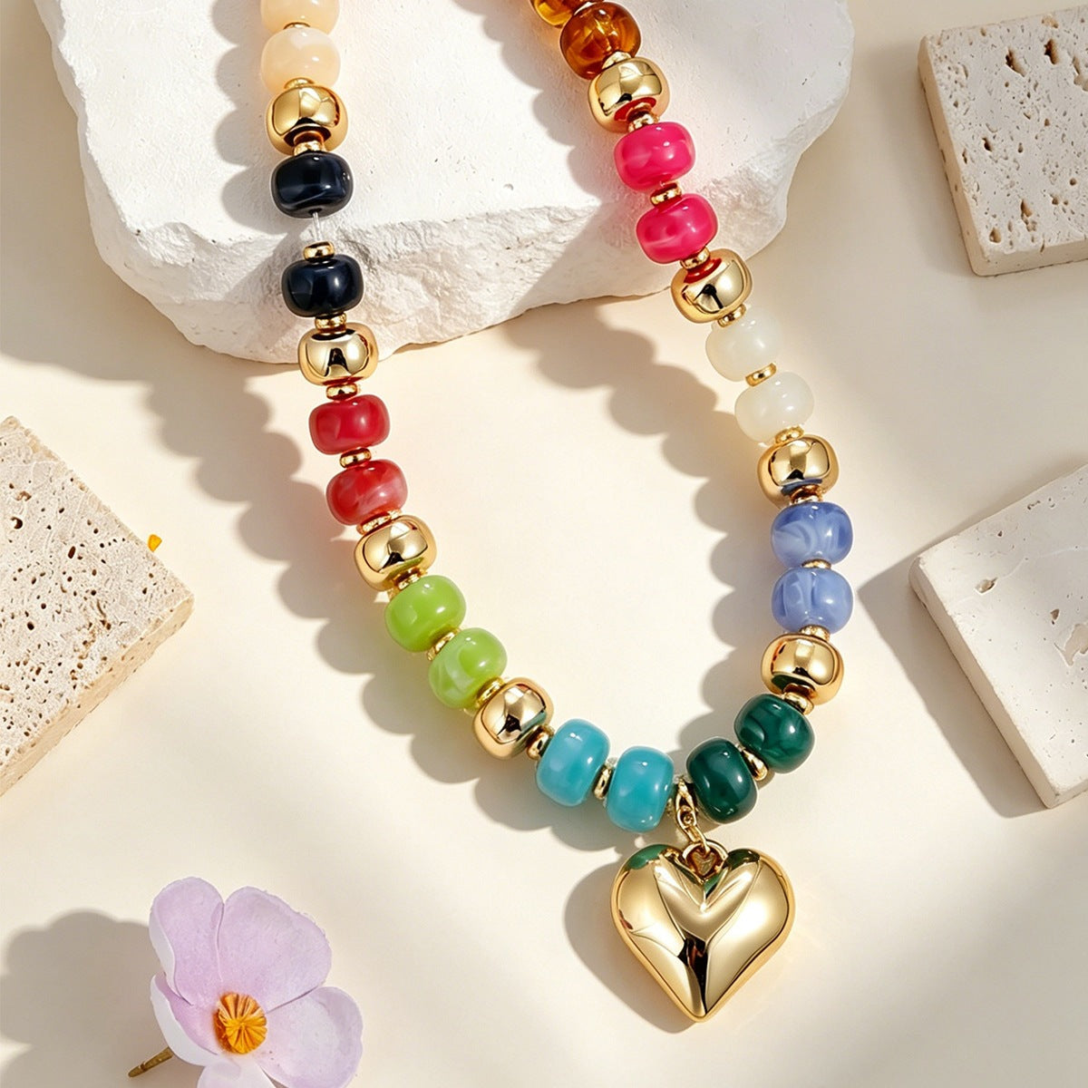 Wholesale Dopamine Color Block Heart Choker Necklace Women S Resin Summer Fashion Jewelry Gift