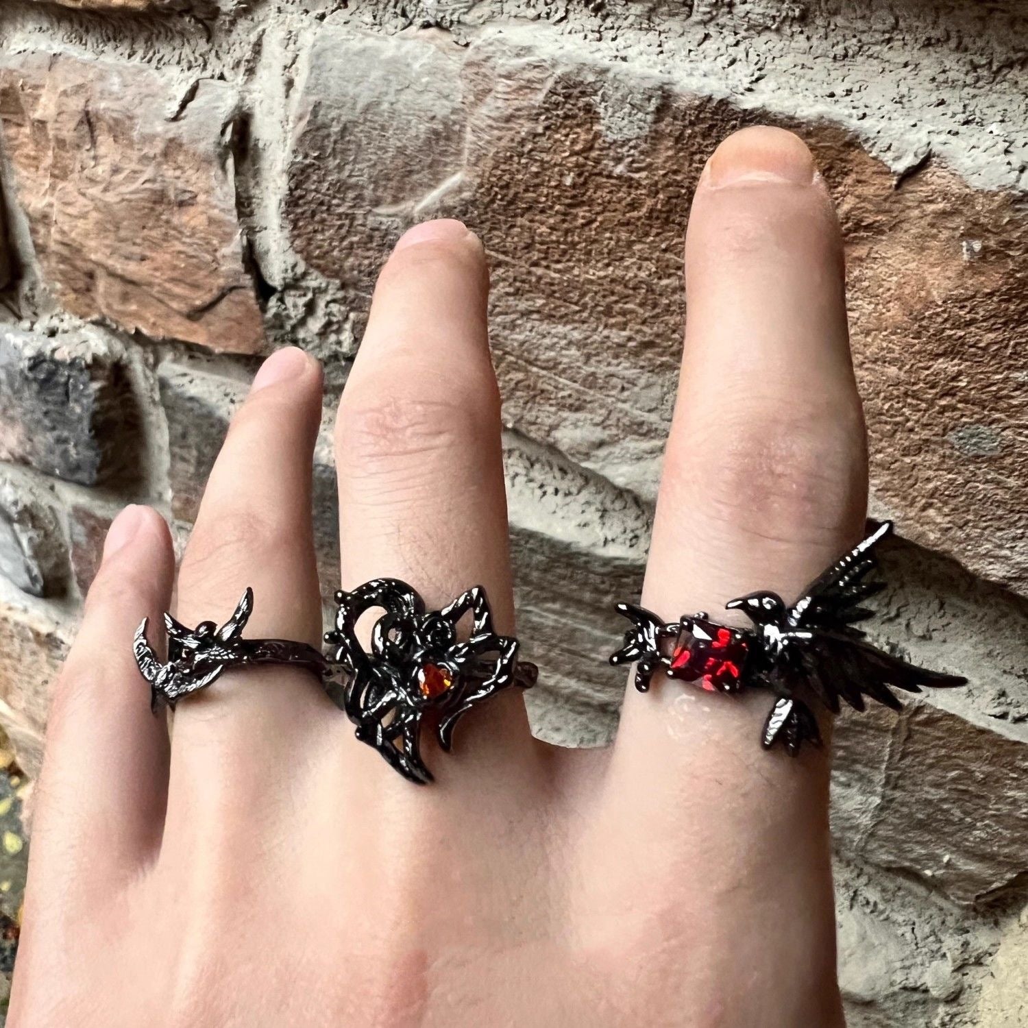 Wholesale Punk European Black Style Butterfly Irregular Flower Ring