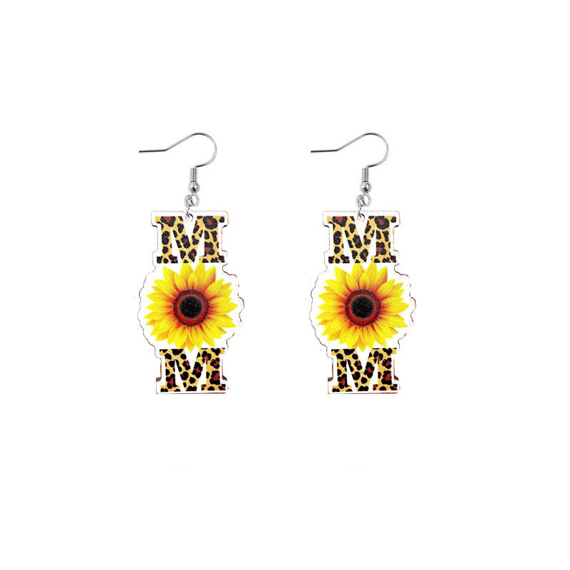 Wholesale Mother's Day Mama Sunflower Wooden Earrings