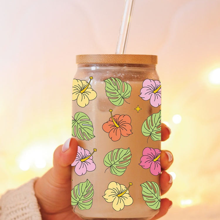 Wholesale Colorful flowers and leaves 16oz Cup UV DTF Wraps