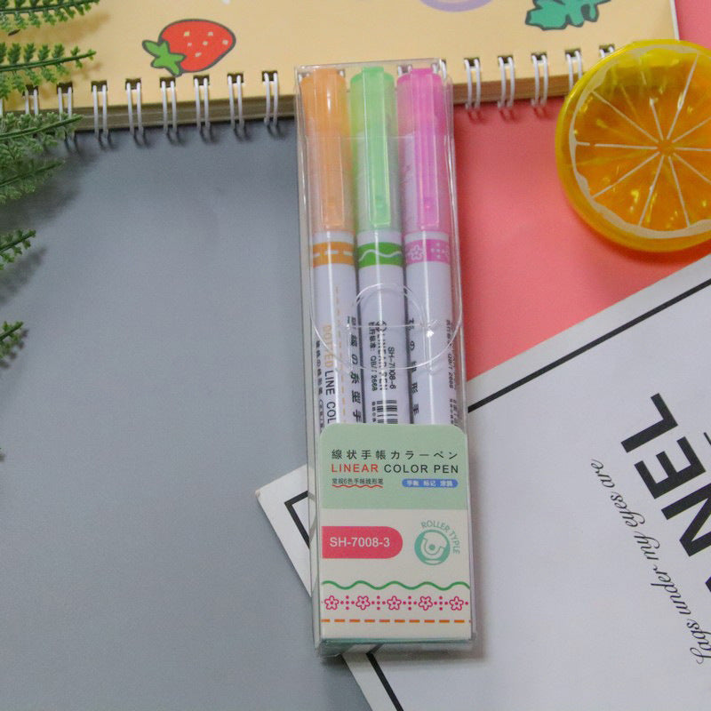 Wholesale 6-color Ledger Lace Pen, Wave Shaped Plastic Fluorescent Marker Pen