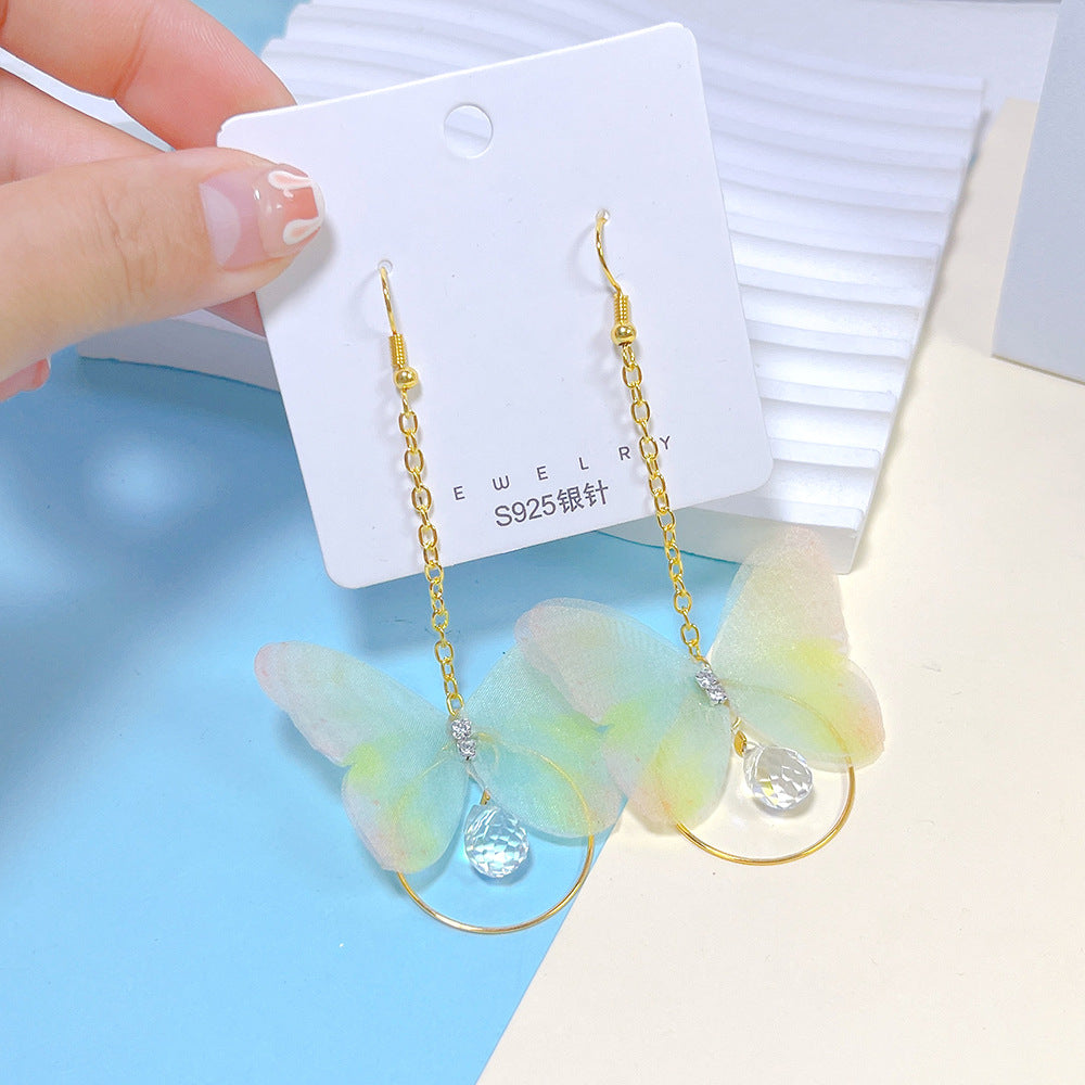 Wholesale Alloy Organza Butterfly Crystal Long Earrings