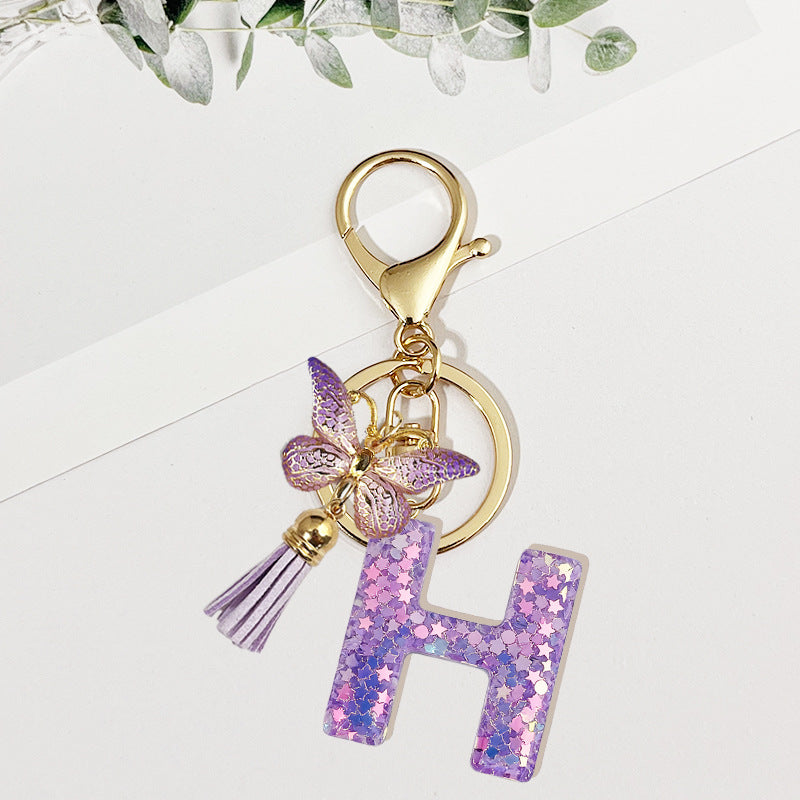 Wholesale Pink sequined butterfly 26 letter Sequin Keychain
