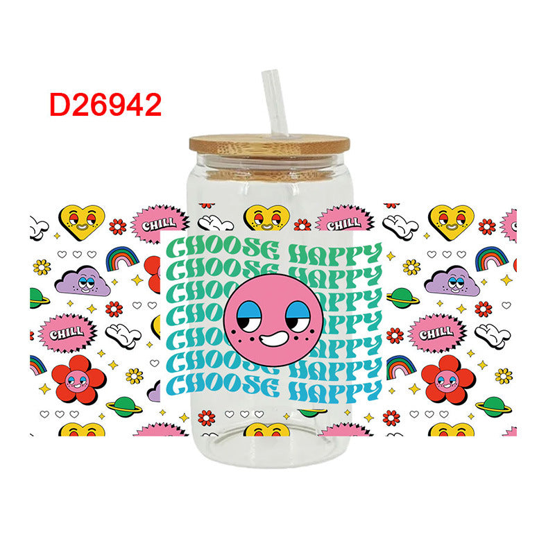 Wholesale Uv Transfer Sticker Glass Cup  Crystal Sticker 16oz Cup UV DTF Wraps