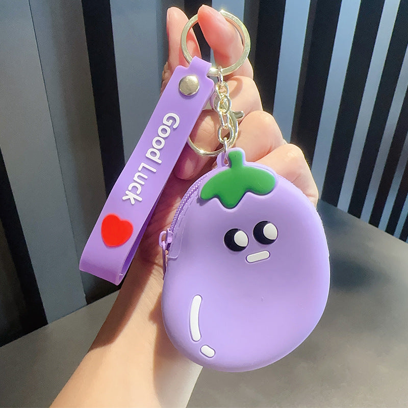 Wholesale Silicone Fruit Apple Coin Purse Keychain