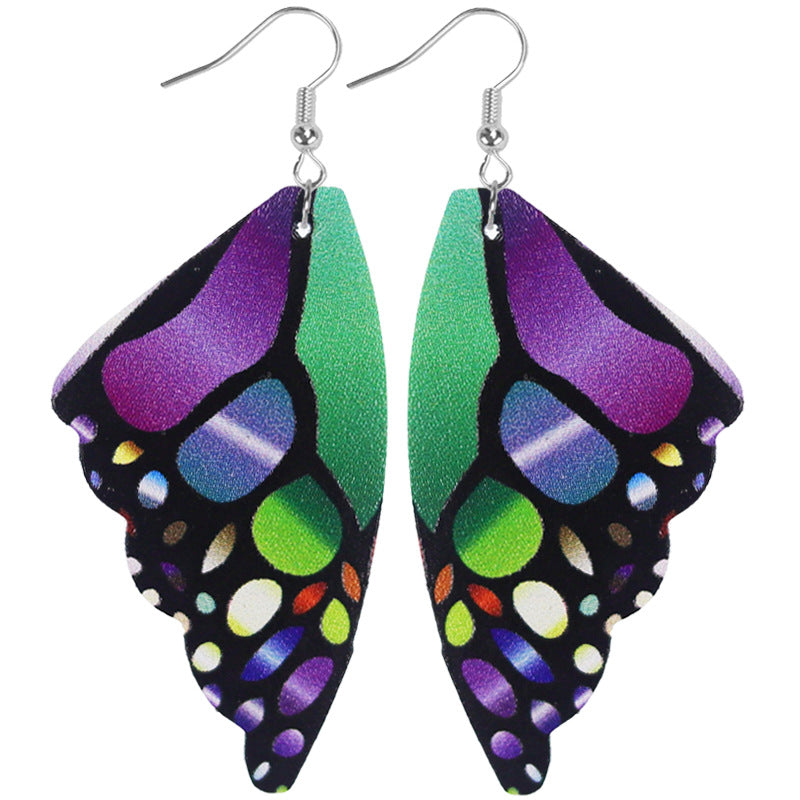 Wholesale 2pairs/pack 3D Simulated Butterfly Wings Symmetrical Leather Earrings