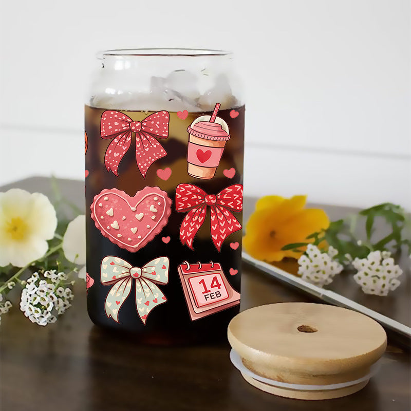 Wholesale Pink Bow Love Valentine's Day 16oz Cup UV DTF Wraps