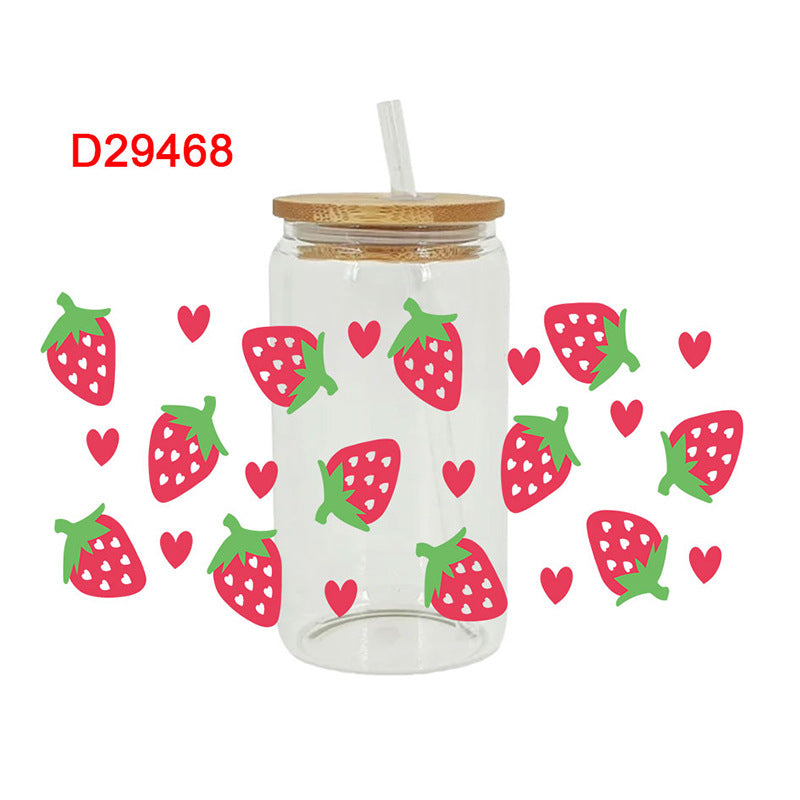 Wholesale Pink Strawberry Bow 16oz Cup UV DTF Wrap