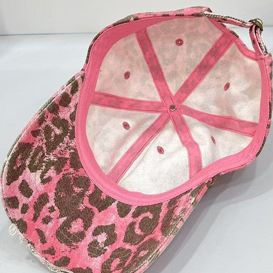 Wholesale Pink leopard print ripped baseball cap bucket hat