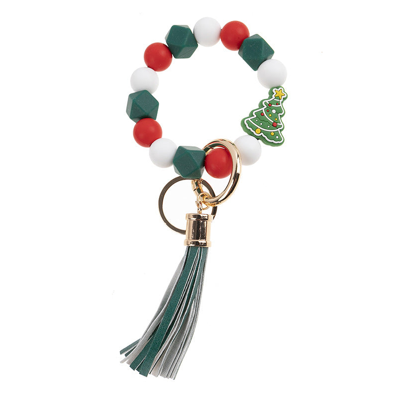 Wholesale Christmas Silicone Beaded Bracelets Keychain
