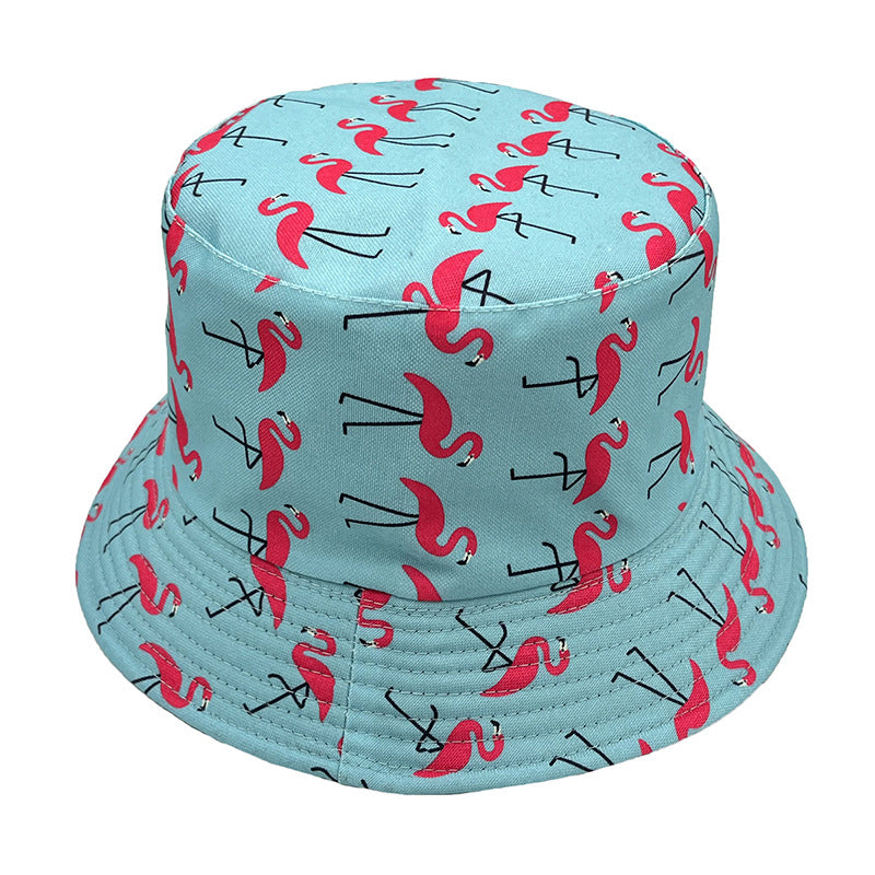 Wholesale Flamingo Printed Double-sided Polyester Fisherman Hats