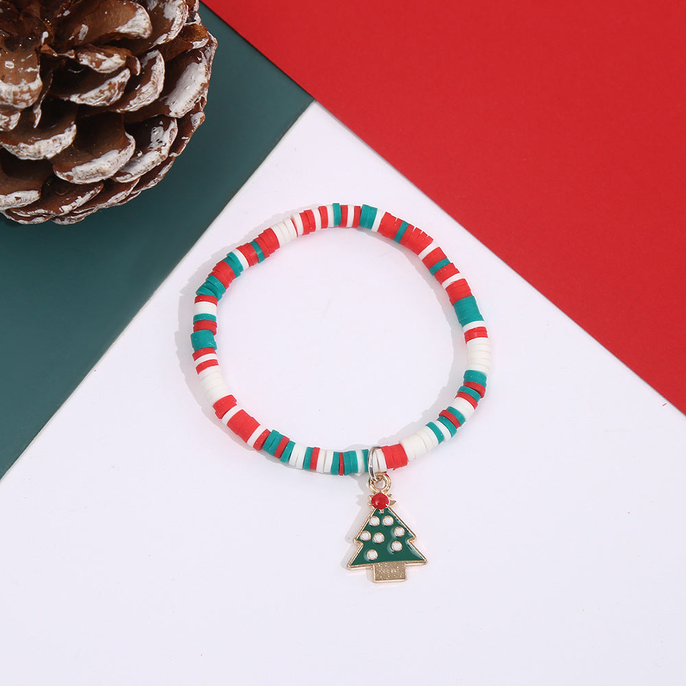 Wholesale Christmas Santa Reindeer Snowman Polymer Clay Charm Bracelet Handmade Holiday Fashion Jewelry Accessory Gift
