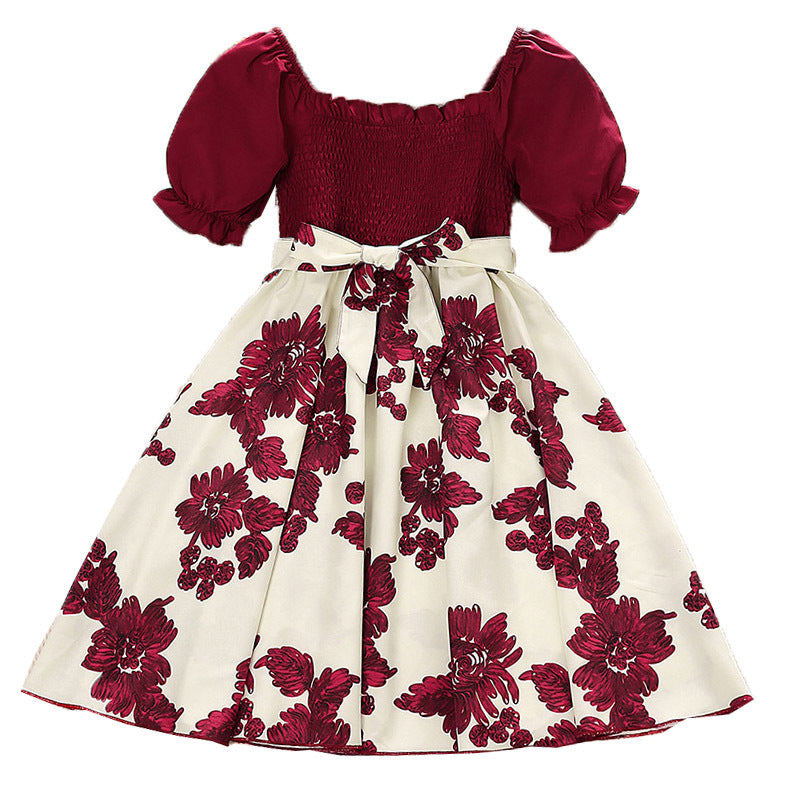 Wholesale Girls Short Sleeve Printed Princess Dress