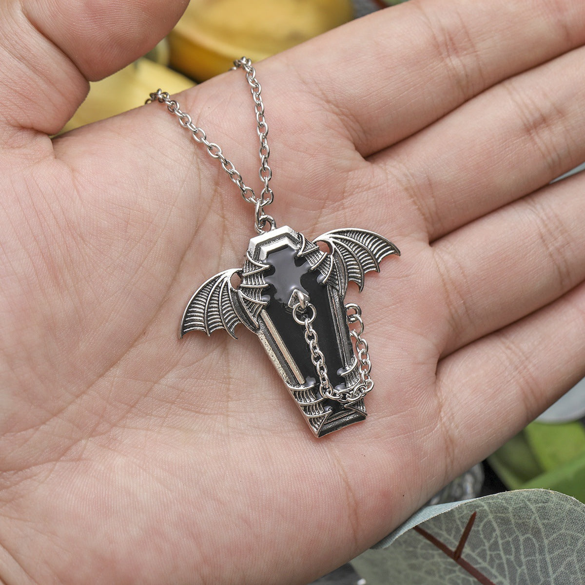 Wholesale Creative Gothic Bat Coffin Clavicle Chain Halloween Retro Exaggerated Pendant Dark Style Old Necklace Necklace