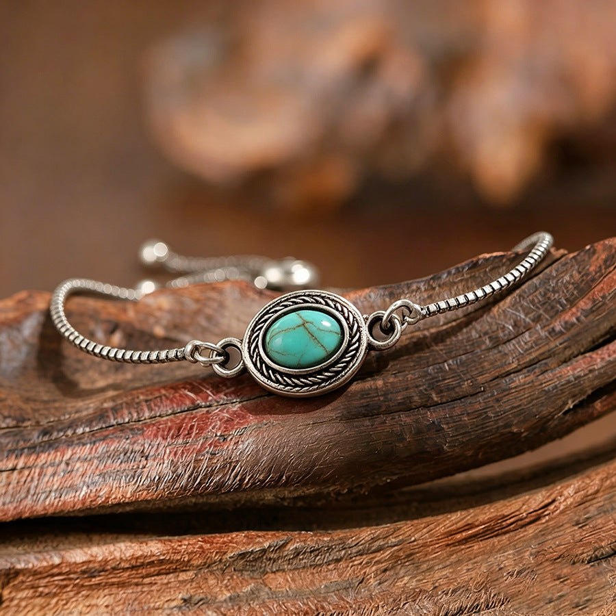 Wholesale Zinc Alloy Electroplated Retro Ethnic Adjustable Bracelet Turquoise Antique Silver Chic Jewelry Accessory For Everyday Use Or Gift