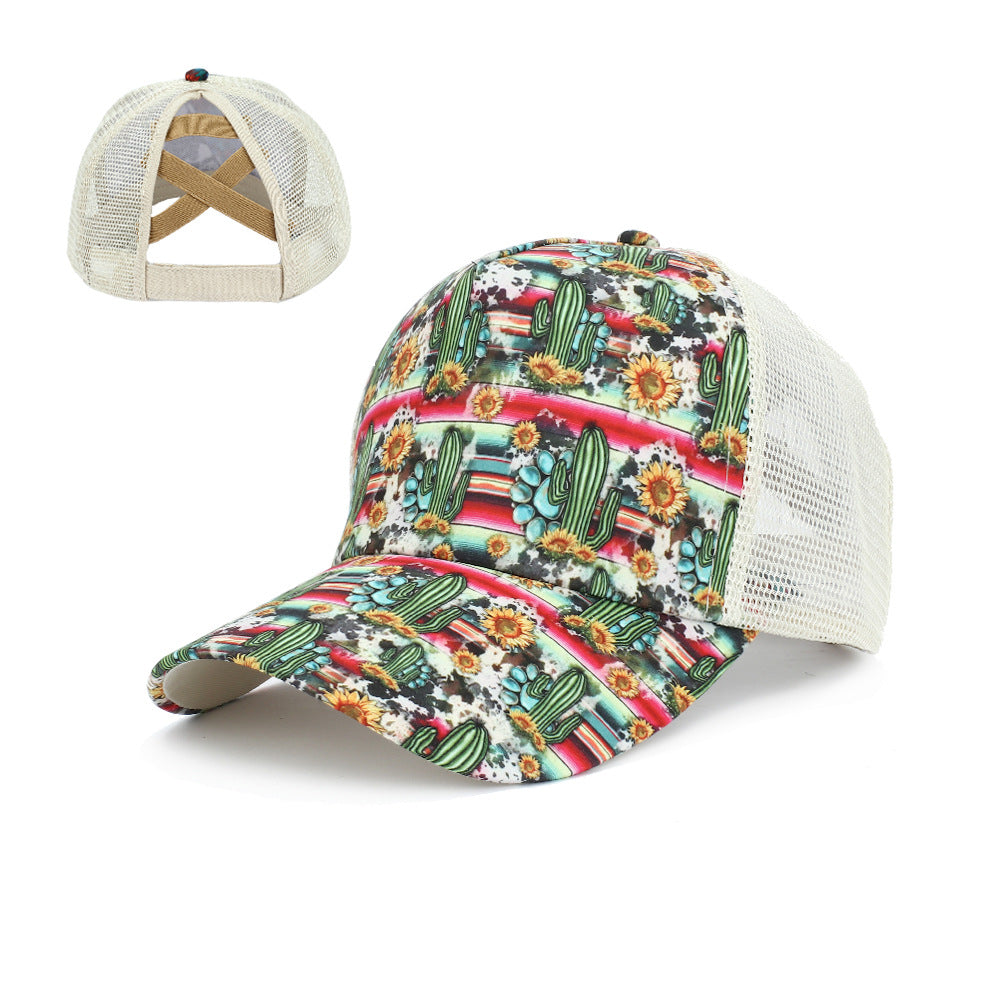 Wholesale  Western style Cross Ponytail Print Baseball Cap Peaked Cap