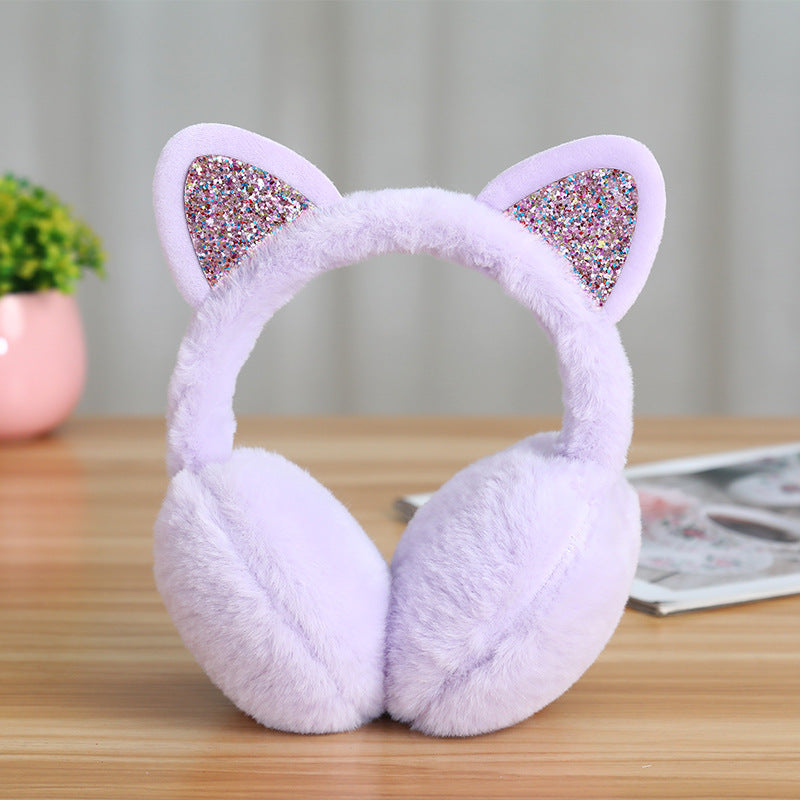 Wholesale Cat Ears Shiny Plush Cute Winter Cold Protection Warm Earmuffs