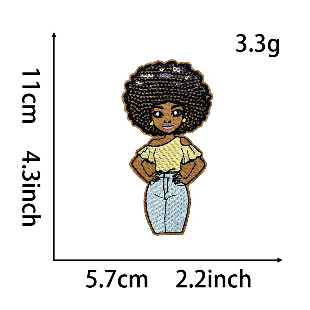 Wholesale Embroidered Iron On Patch Afro Black Girl Leopard Print Letter Design Decorative DIY Craft Supply For Shoes Hats Bags