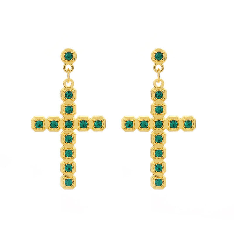 Wholesale Gute Alloy Inlaid Colored Diamond Cross Super Flash Ladies Earrings