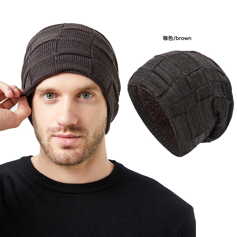 Wholesale Men's Knitted Hats Couple's Style Plus Velvet Ear Protection Pile Pullover Hat