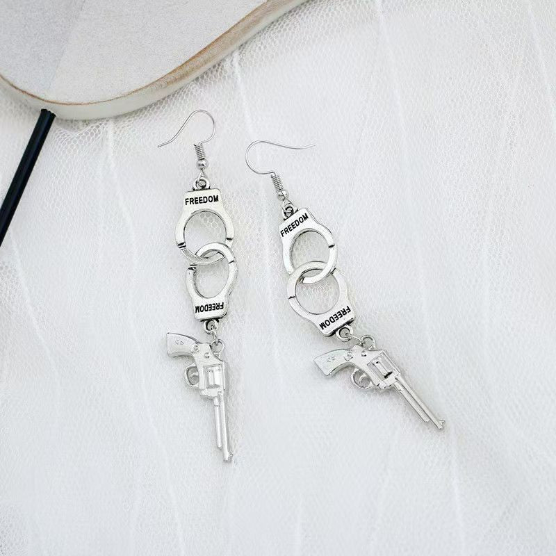 Wholesale Punk earrings, dark style, pistol, high heels, handcuffs earrings