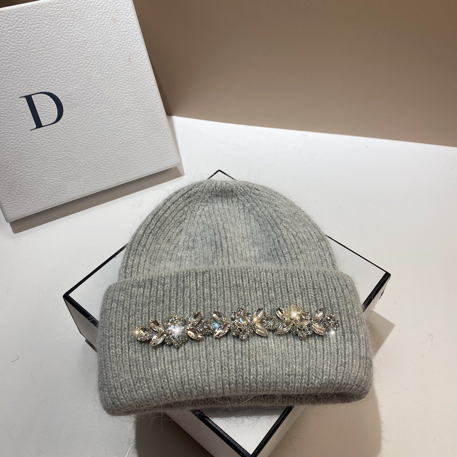 Wholesale Fashion Diamond Rabbit Fur Knitted Hat
